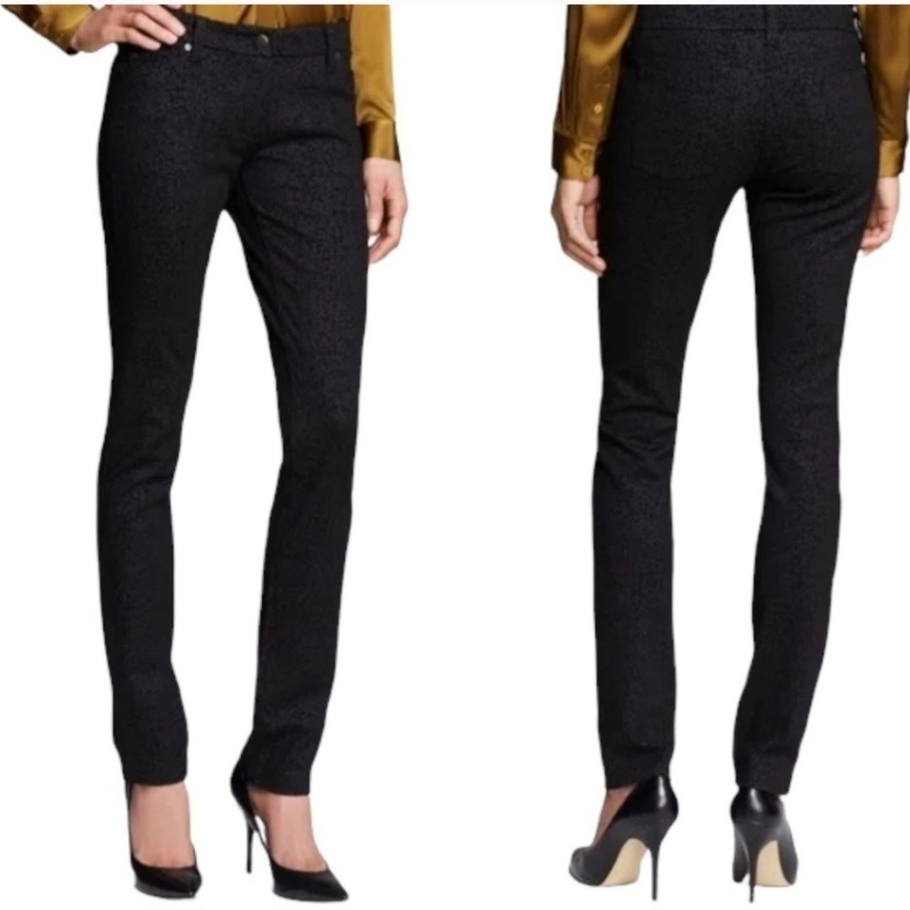 Eileen Fisher SZ 16 Filigree Print Ponte Black Skinny Stretch Pants